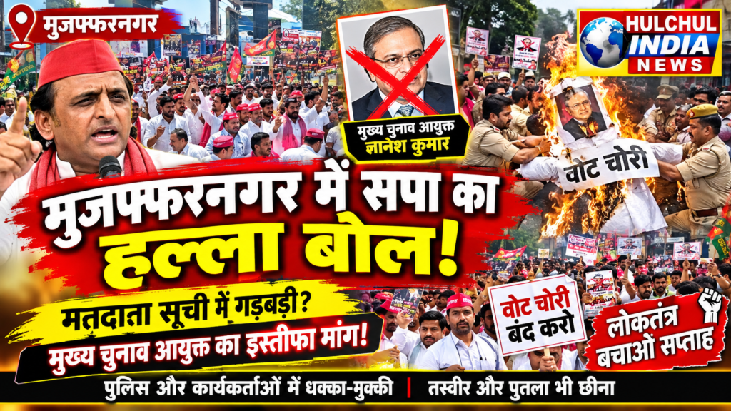 मु0नगर में समाजवादी पार्टी का प्रदर्शन, मुख्य चुनाव आयुक्त के इस्तीफे की मांग, पूतला फूकने का प्रयास