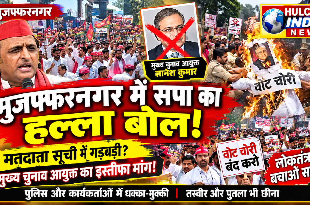 मु0नगर में समाजवादी पार्टी का प्रदर्शन, मुख्य चुनाव आयुक्त के इस्तीफे की मांग, पूतला फूकने का प्रयास